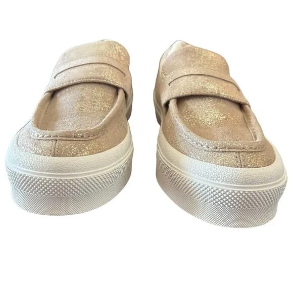 J Slides  Metallic Suede Platform Penny Loafers Shearling Lined Slip On NEW 8