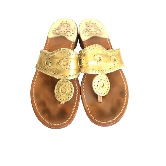 Jack Rogers Gold Leather Jacks Flat Sandals Women’s Size 6