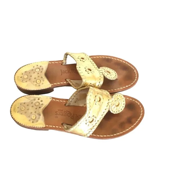 Jack Rogers Gold Leather Jacks Flat Sandals Women’s Size 6