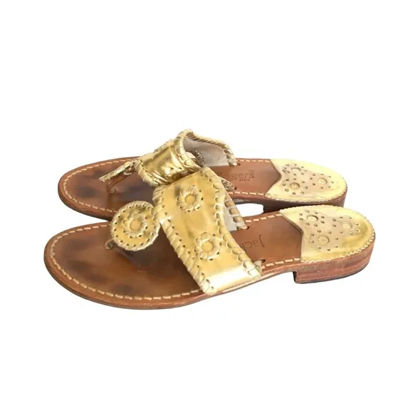 Jack Rogers Gold Leather Jacks Flat Sandals Women’s Size 6