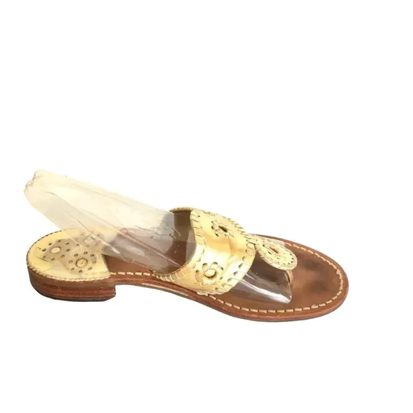 Jack Rogers Gold Leather Jacks Flat Sandals Women’s Size 6