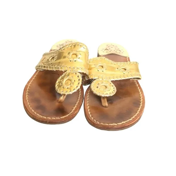 Jack Rogers Gold Leather Jacks Flat Sandals Women’s Size 6