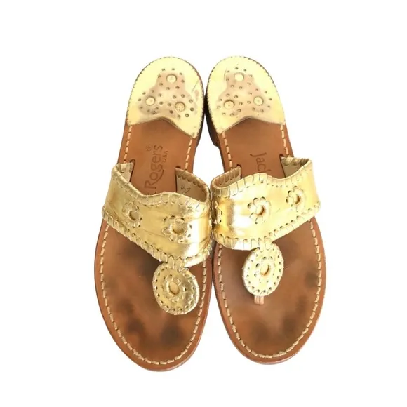Jack Rogers Gold Leather Jacks Flat Sandals Women’s Size 6