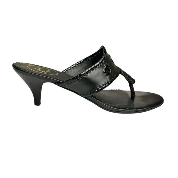 Jack Rogers Maggie Kitten Heel Black Patent Leather Thong Sandals Women’s