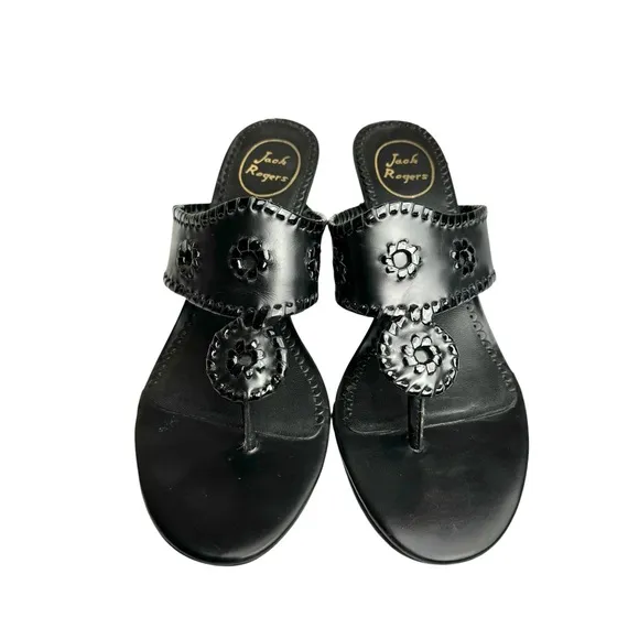 Jack Rogers Maggie Kitten Heel Black Patent Leather Thong Sandals Women’s