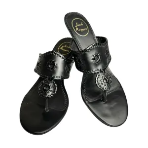 Jack Rogers Maggie Kitten Heel Black Patent Leather Thong Sandals Women’s