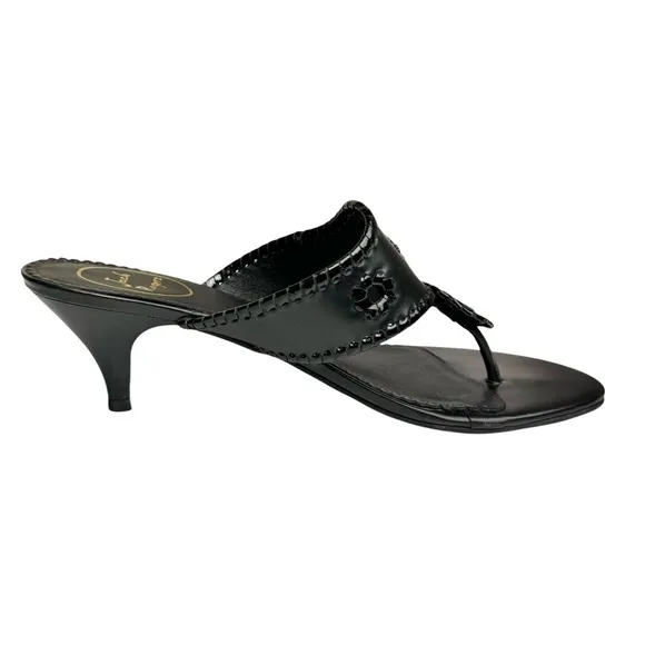 Jack Rogers Maggie Kitten Heel Black Patent Leather Thong Sandals Women’s