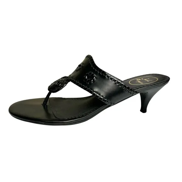 Jack Rogers Maggie Kitten Heel Black Patent Leather Thong Sandals Women’s