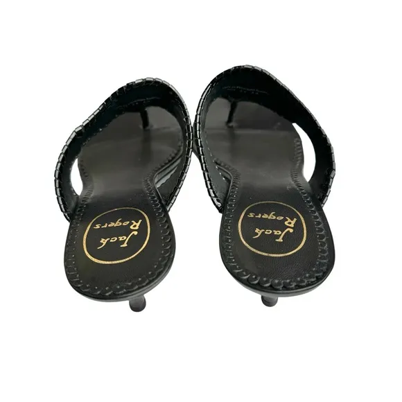 Jack Rogers Maggie Kitten Heel Black Patent Leather Thong Sandals Women’s