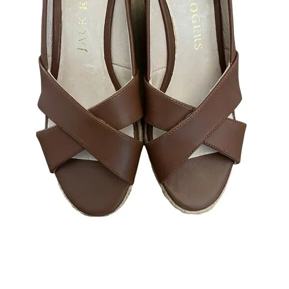 Jack Rogers Palmer Mocha brown Leather Open Toe Espadrilles 6