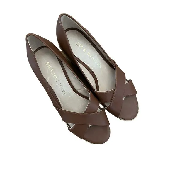 Jack Rogers Palmer Mocha brown Leather Open Toe Espadrilles 6