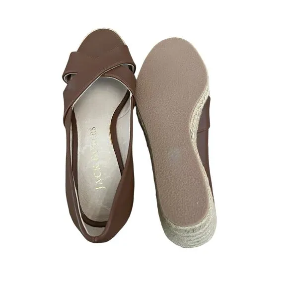 Jack Rogers Palmer Mocha brown Leather Open Toe Espadrilles 6
