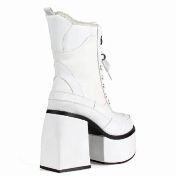 Jalisco White Chunky Heel Platform Combat Ankle Boots