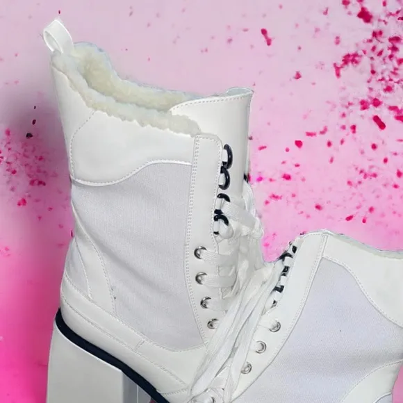 Jalisco White Chunky Heel Platform Combat Ankle Boots