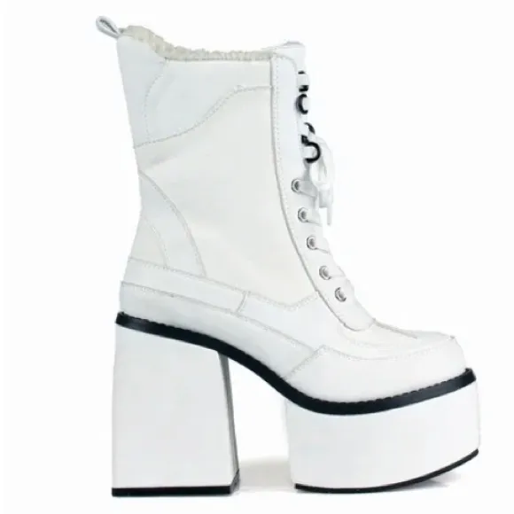 Jalisco White Chunky Heel Platform Combat Ankle Boots