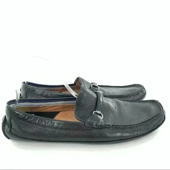 J&amp;M flex Johnston &amp; Murphy loafers size 10 black leather horsebit driving