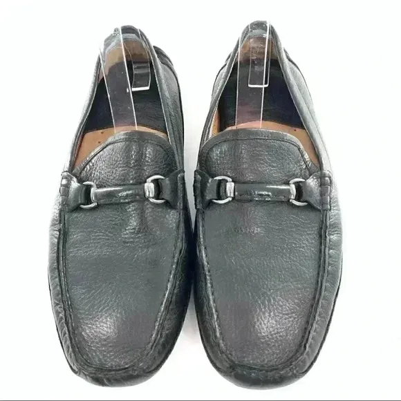 J&amp;M flex Johnston &amp; Murphy loafers size 10 black leather horsebit driving