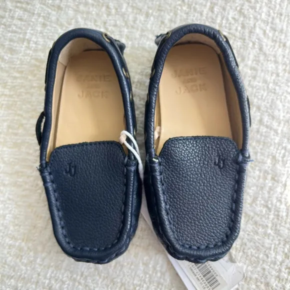 Janie and Jack navy blue Leather driving shoe loafer with Classic Slip-On Design