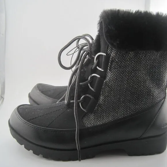 JBU Ladies' Size 8 Mid-Calf Winter Black &amp; Gray Southgate Herringbone Fur Boots