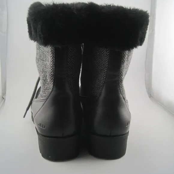 JBU Ladies' Size 8 Mid-Calf Winter Black &amp; Gray Southgate Herringbone Fur Boots