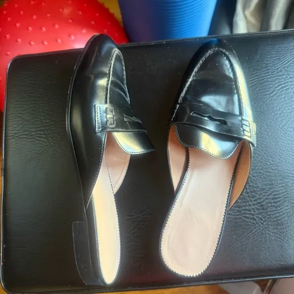 J.Crew Academy Black Patent Leather Penny Loafers Mules Flats Shoes Size 9
