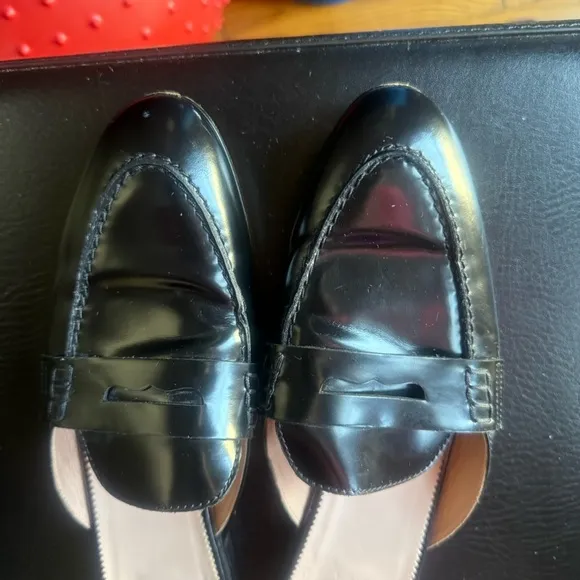 J.Crew Academy Black Patent Leather Penny Loafers Mules Flats Shoes Size 9