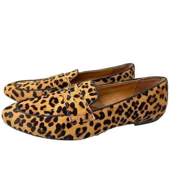 J. Crew leopard Calf-hair penny loafers Sz 8 boho