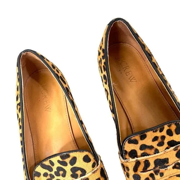 J. Crew leopard Calf-hair penny loafers Sz 8 boho