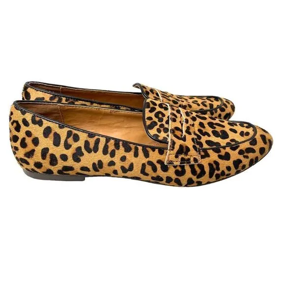 J. Crew leopard Calf-hair penny loafers Sz 8 boho