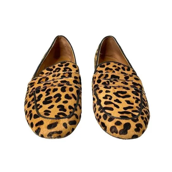J. Crew leopard Calf-hair penny loafers Sz 8 boho
