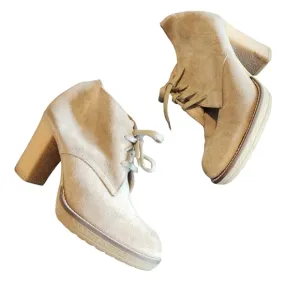 J.CREW Macalister Tan Suede Chunky Heel lace up boots 98527 8