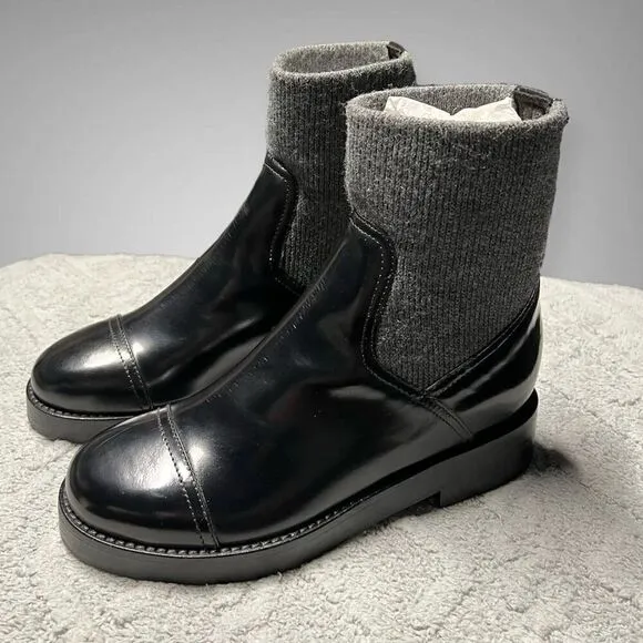 J.Crew Rib-cuff boots in Italian leather Black Gray Size 7.5 NWB