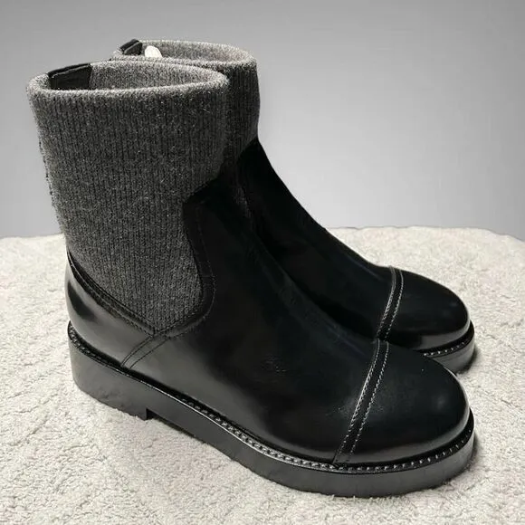 J.Crew Rib-cuff boots in Italian leather Black Gray Size 7.5 NWB