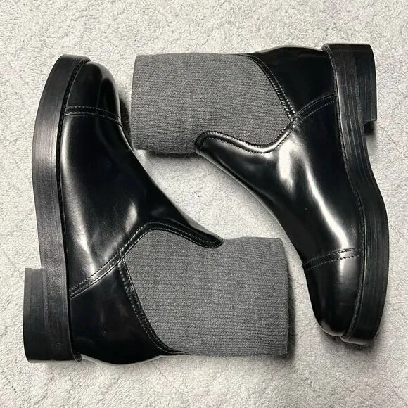 J.Crew Rib-cuff boots in Italian leather Black Gray Size 7.5 NWB