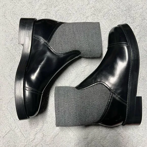 J.Crew Rib-cuff boots in Italian leather Black Gray Size 7.5 NWB