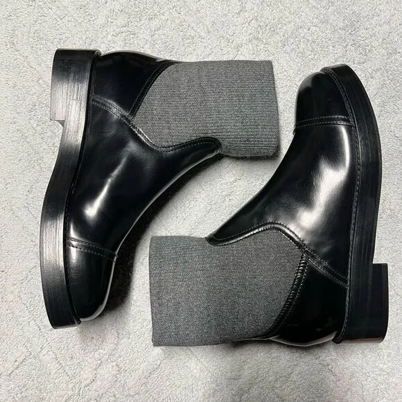 J.Crew Rib-cuff boots in Italian leather Black Gray Size 9 NWB