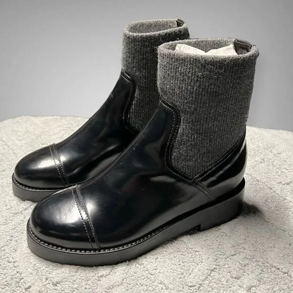 J.Crew Rib-cuff boots in Italian leather Black Gray Size 9 NWB