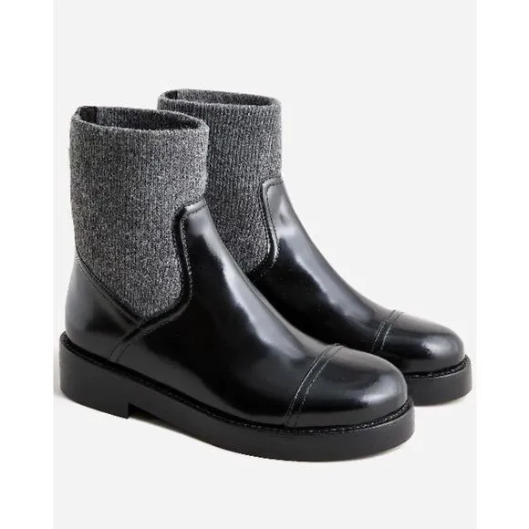 J.Crew Rib-cuff boots in Italian leather Black Gray Size 9 NWB