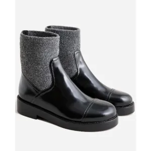 J.Crew Rib-cuff boots in Italian leather Black Gray Size 9 NWB