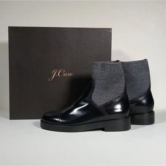J.Crew Rib-cuff boots in Italian leather Black Gray Size 9 NWB