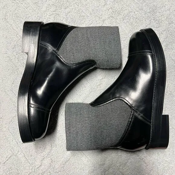 J.Crew Rib-cuff boots in Italian leather Black Gray Size 7.5 NWB
