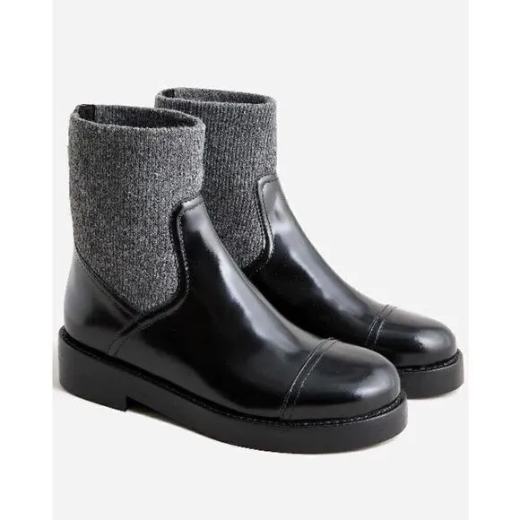 J.Crew Rib-cuff boots in Italian leather Black Gray Size 7.5 NWB