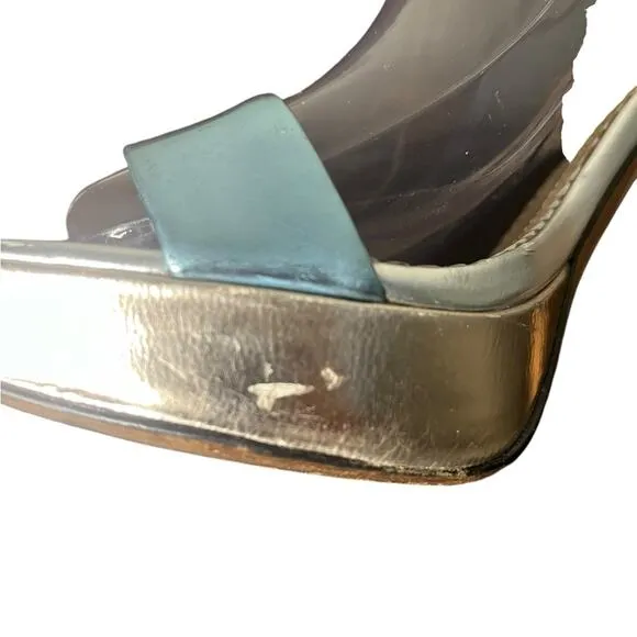 JEAN MICHEL CAZABAT Holiday Metallic Leather High Heel Sandals Women’s Size 6.5