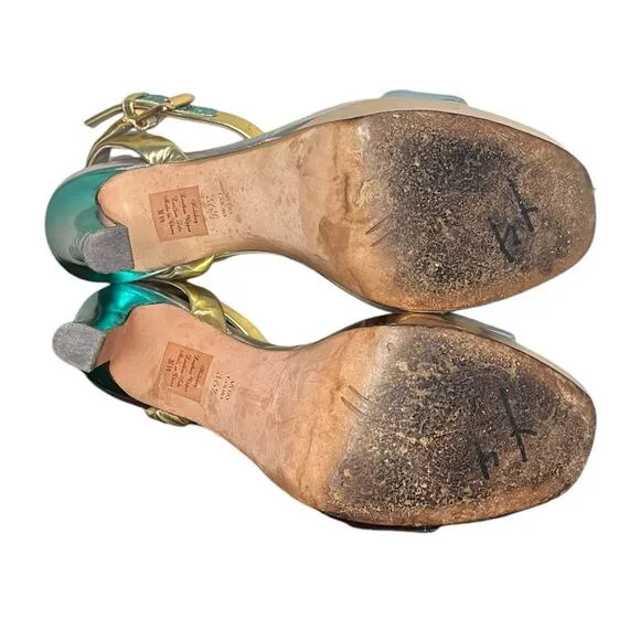 JEAN MICHEL CAZABAT Holiday Metallic Leather High Heel Sandals Women’s Size 6.5