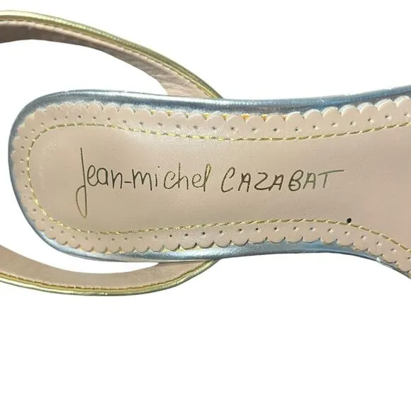 JEAN MICHEL CAZABAT Holiday Metallic Leather High Heel Sandals Women’s Size 6.5