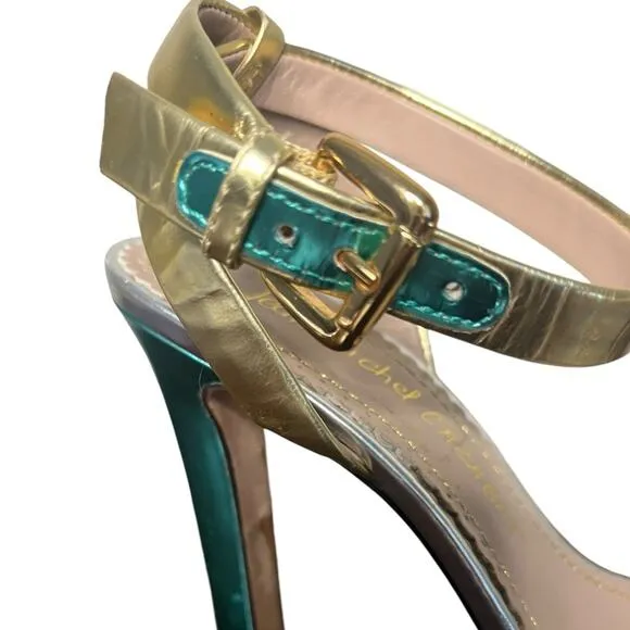 JEAN MICHEL CAZABAT Holiday Metallic Leather High Heel Sandals Women’s Size 6.5