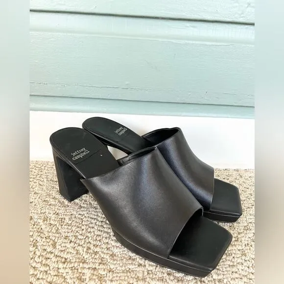 Jeffery Campbell Caviar Platform Slide Open Toe Black Heeled Mules 10 goth punk