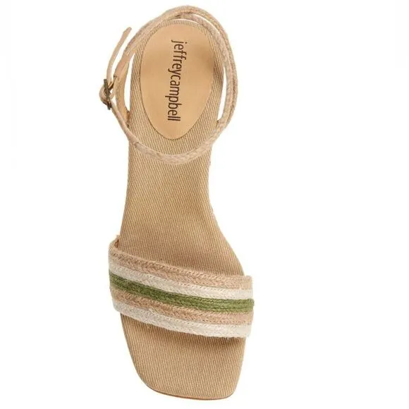 Jeffery Campbell Women's Sailboat Wedge Jute Sandals, Tan/Green, Size 9, NWT