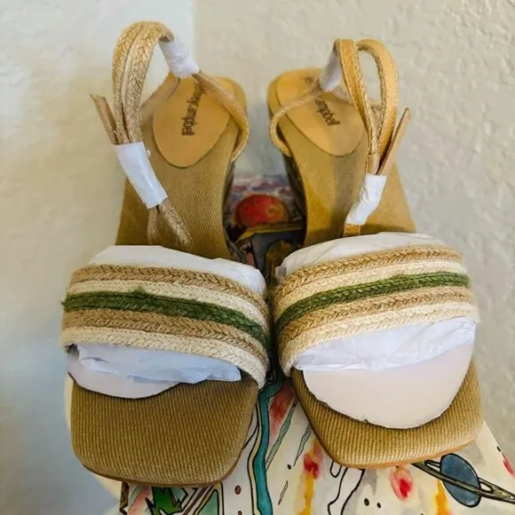 Jeffery Campbell Women's Sailboat Wedge Jute Sandals, Tan/Green, Size 9, NWT