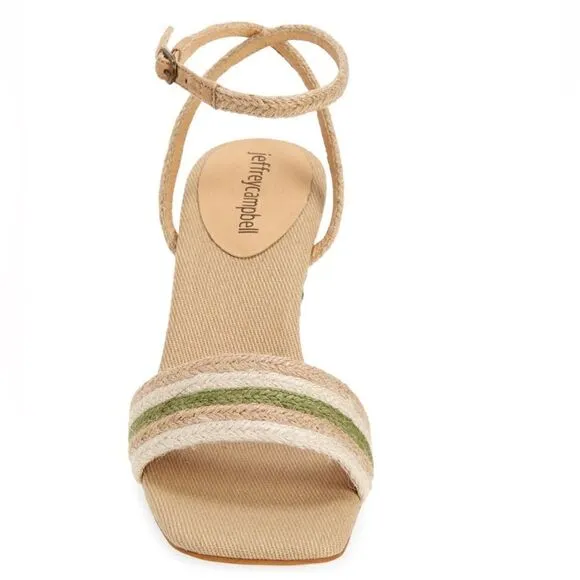 Jeffery Campbell Women's Sailboat Wedge Jute Sandals, Tan/Green, Size 9, NWT